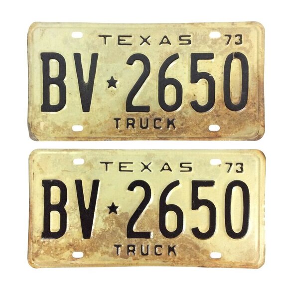 Vintage 1973 Texas Truck License Plates BV-2650 Set Of 2 Rustic Collectible - Picture 1 of 5